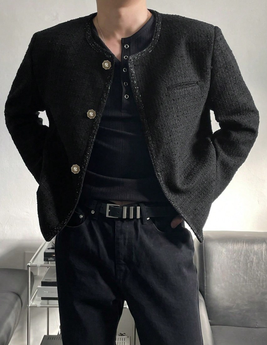 Men s Solid Color Textured Fabric Short Jacket Autumn Winter