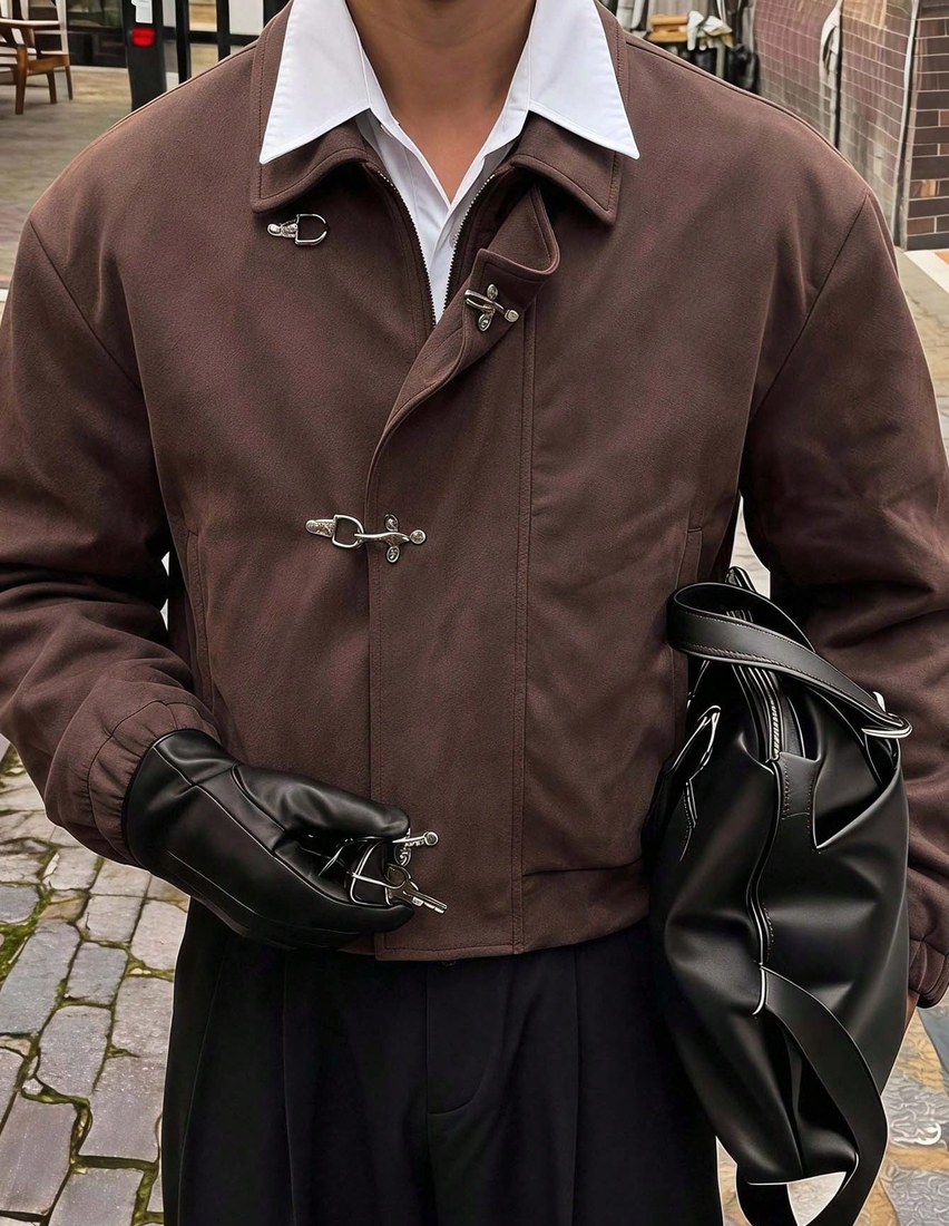 Men s Long Sleeve Casual Jacket With Snap Button Placket Vintage Jacket Spring Autumn