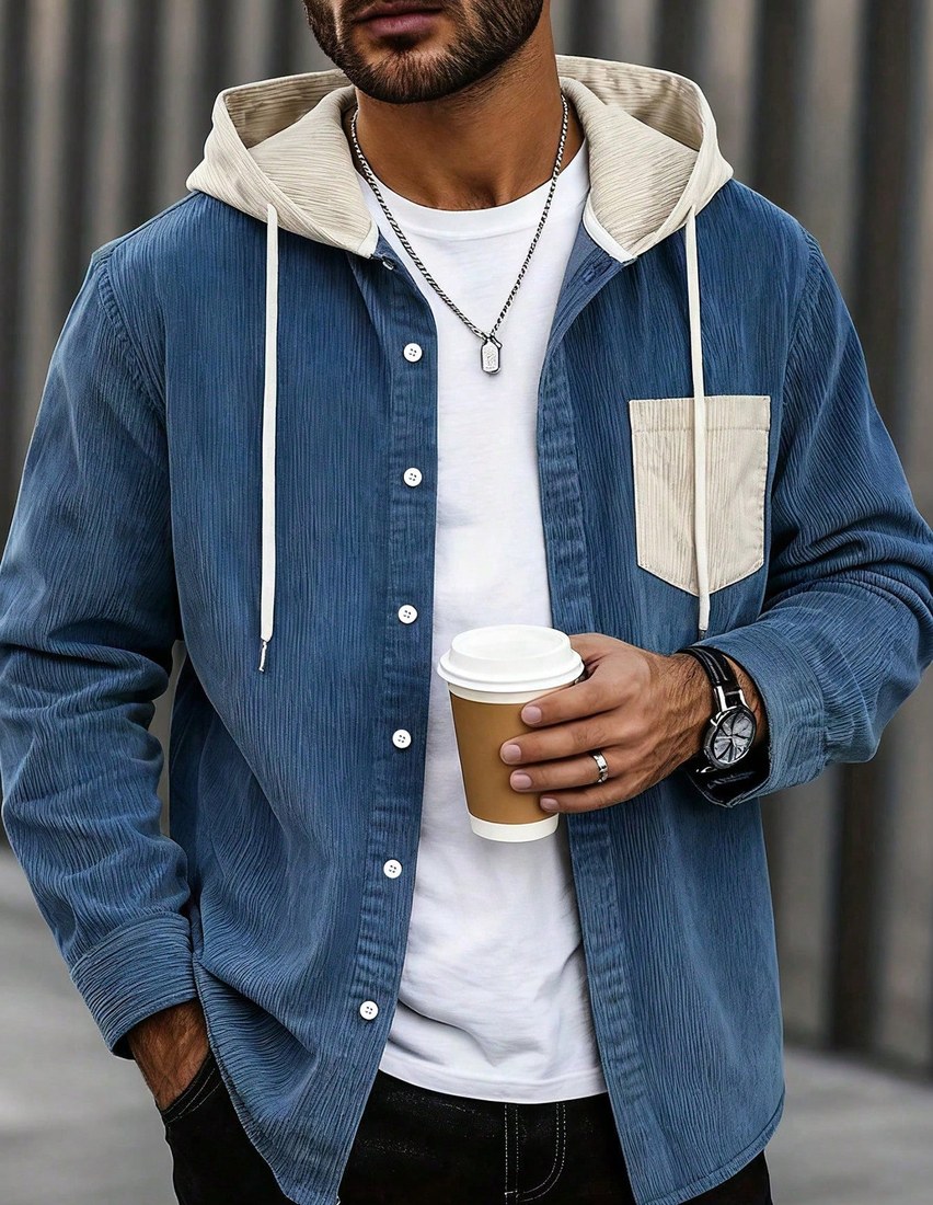 Men s Thin Lightweight Hooded Jacket With Contrast Color Drawstring Casual Fashion College Style Loose Fit Versatile For Daily Wear Commuting And Outings Spring New Arrival